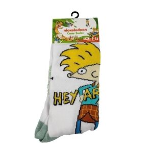 4 /$25 Nickelodeon Hey Arnold Yellow and White Crew Socks Unisex